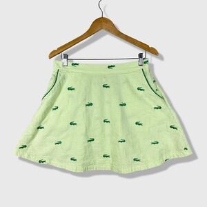 Tuesday Bassen Skirt Womens Medium Green Seersucker Preppy Novelty Alligator